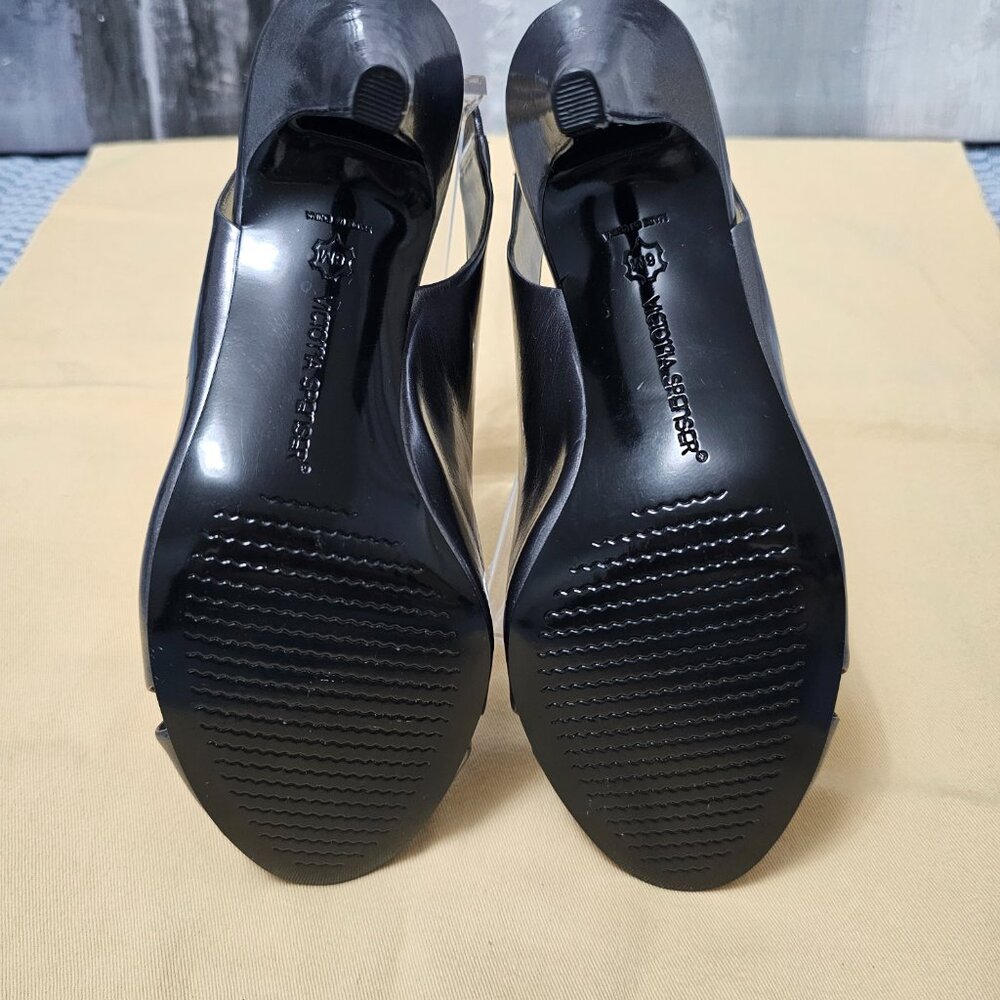 Victoria Spencer Gray Patent Slingback Heels - Open Toe - Size 6 - Picture 6 of 6